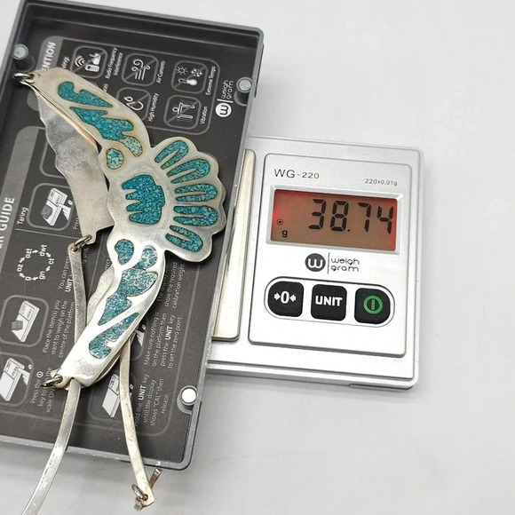 Vintage Alpaca Mexico Silver Blue Crushed Turquoise Inlay Necklace - Picture 7 of 7